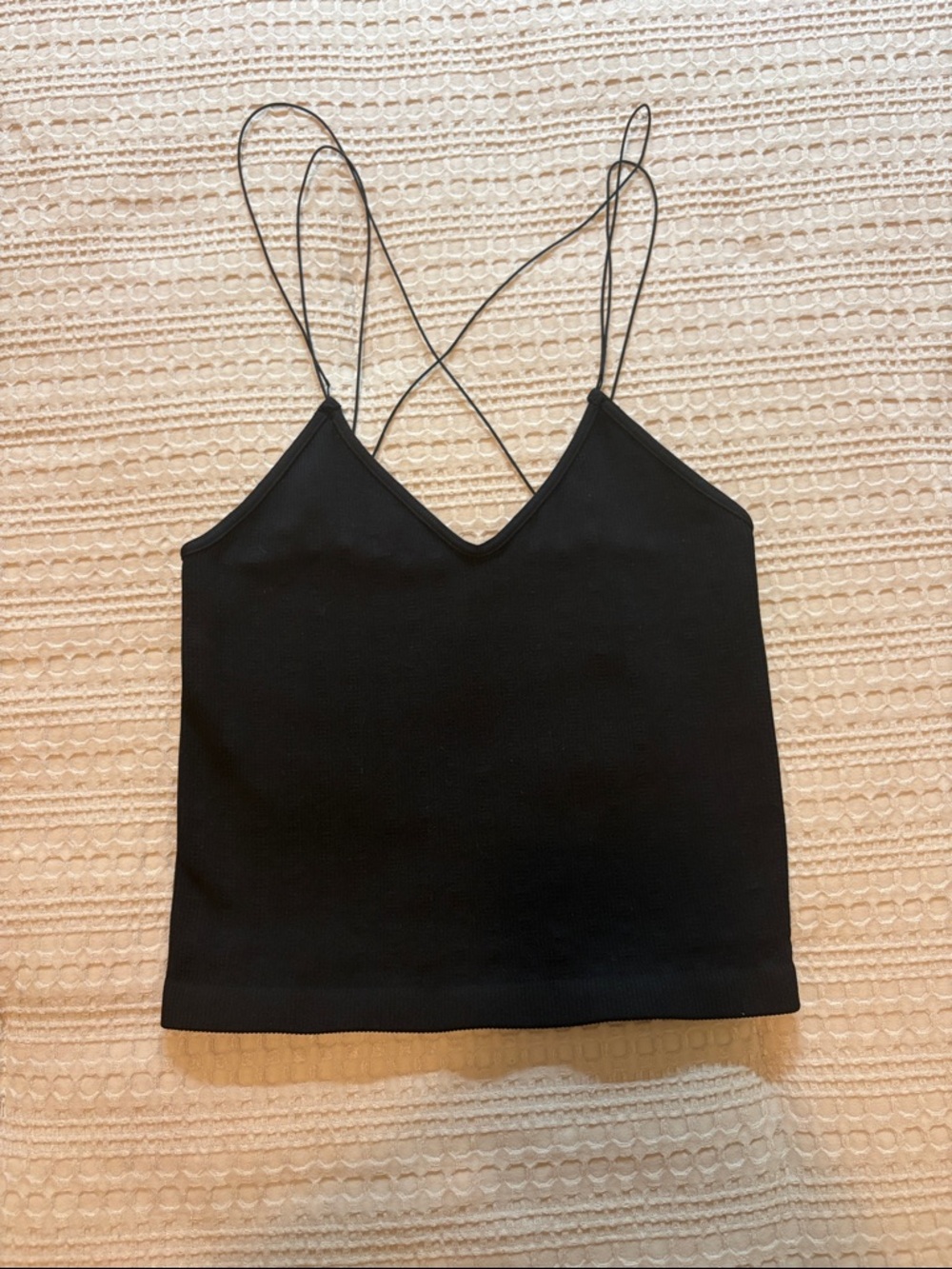 Full Tilt Black Ribbed V-Neck Crisscross Strap Tank